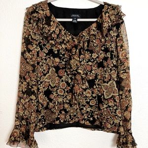 Jones New York Signature Silk Floral Print Top Size 14